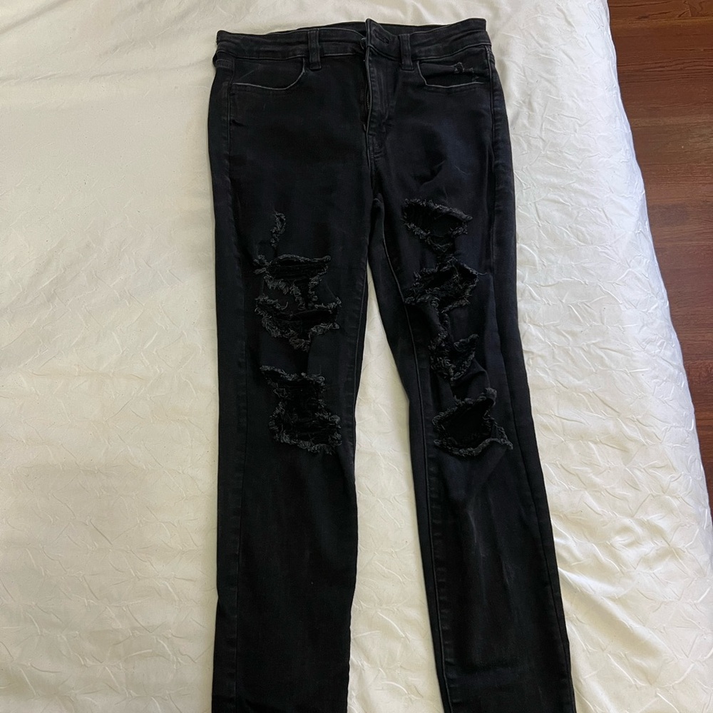 American Eagle Outfitters Black Skinny Distressed Jeans